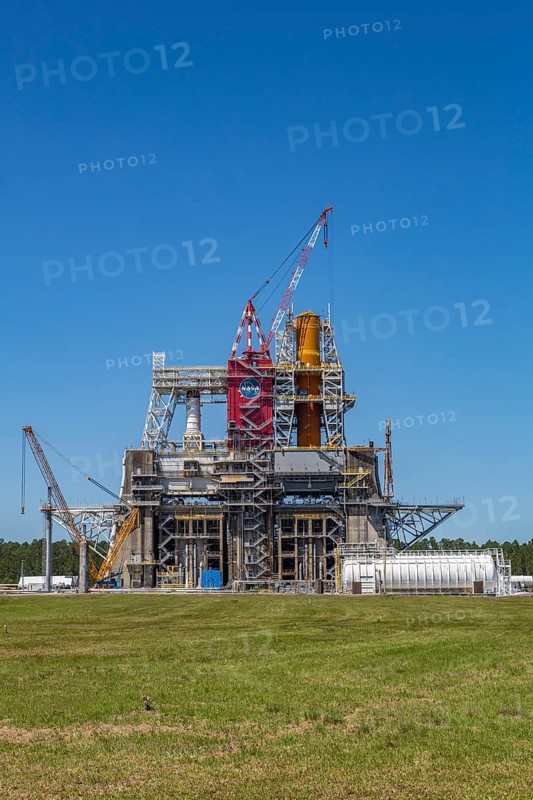 Rocket engine test stand at Stennis Space Center designed for Saturn V rocket testing and modified to test SLS Artemis rocket engines, Bay St. Louis, Mississippi, United States of America, USA, North America