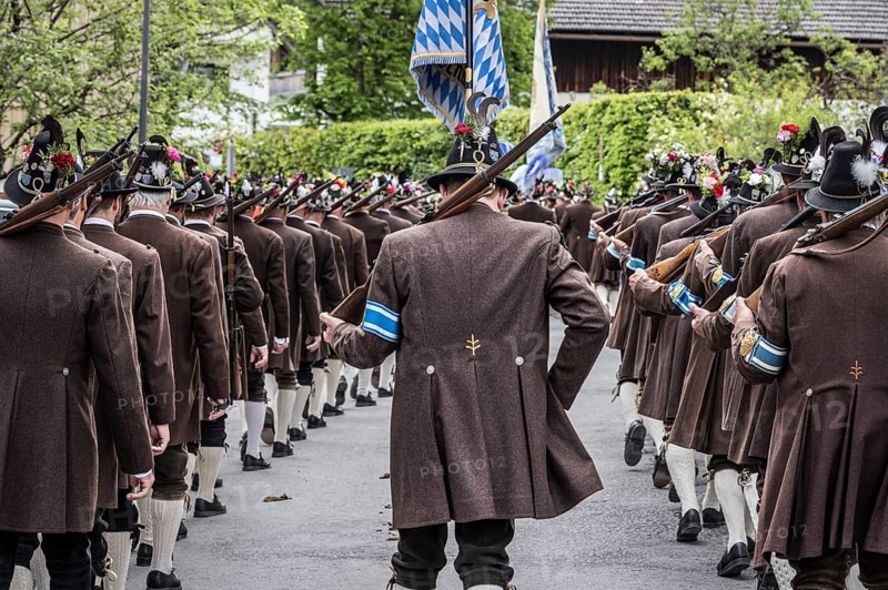 Patron saint's day, mountain marksmen, customs, traditional traditional costume, parade, Lenggries, Bavaria, Germany, Europe