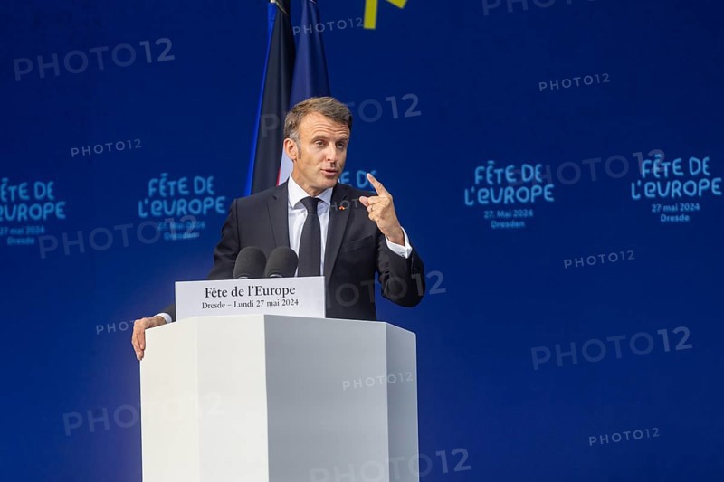 French President Emmanuel Macron visits the Federal Republic of Germany at the invitation of Federal President Frank-Walter Steinmeier and stops off in Dresden. Here he attends the Fete de l'Europe and delivers his speech on Europe, Dresden, Saxony, Germany, Europe