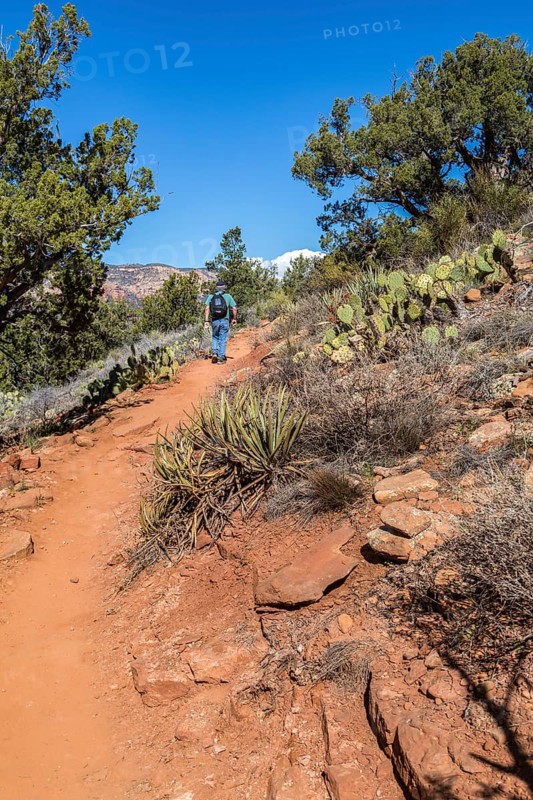 Senior man hiking a trail in Sedona, Arizona, USA, North America