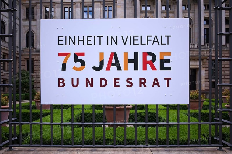 Poster, sign 75 years of unity in diversity, anniversary of the German Basic Law, Bundesrat, Berlin, Germany, Europe