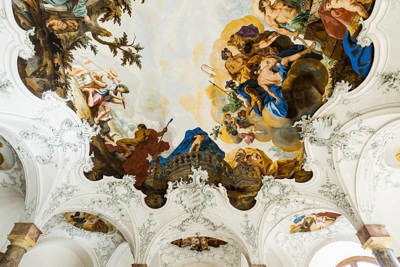 Garden Hall, fresco, ceiling painting by Tiepolo, Wuerzburg Residence, UNESCO World Heritage Site, Wuerzburg, Lower Franconia, Franconia, Bavaria, Germany, Europe