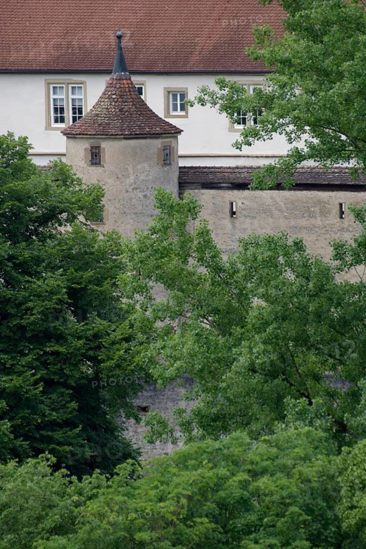 Tower on the Comburg, monastery, battlements, Benedictine monastery, church tower, Way of St James, Schwaebisch Hall, Schwaebisch-Franconian Forest nature park Park, Schwaebisch Hall, Baden-Wuerttemberg, Germany, Europe