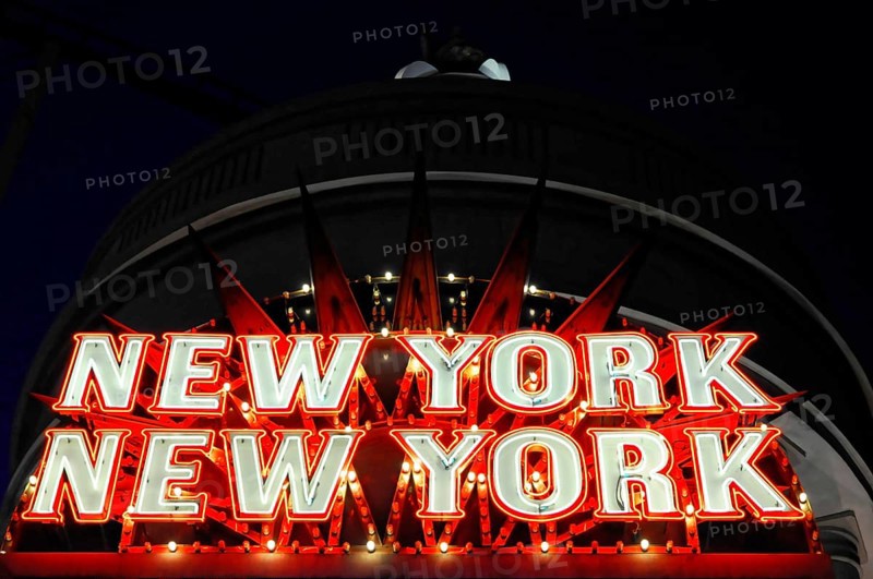 Las Vegas, Nevada, USA, North America, Luminous New York New York sign against dark background, Las Vegas Strip, North America