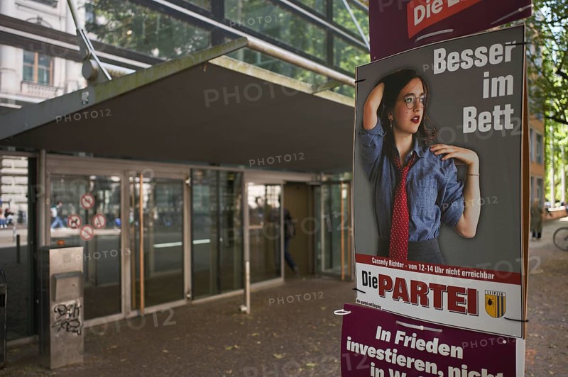 Election poster, Die Partei, election slogan BESSER IM BETT, European Election 2024, Leipzig, Saxony, Germany, Europe