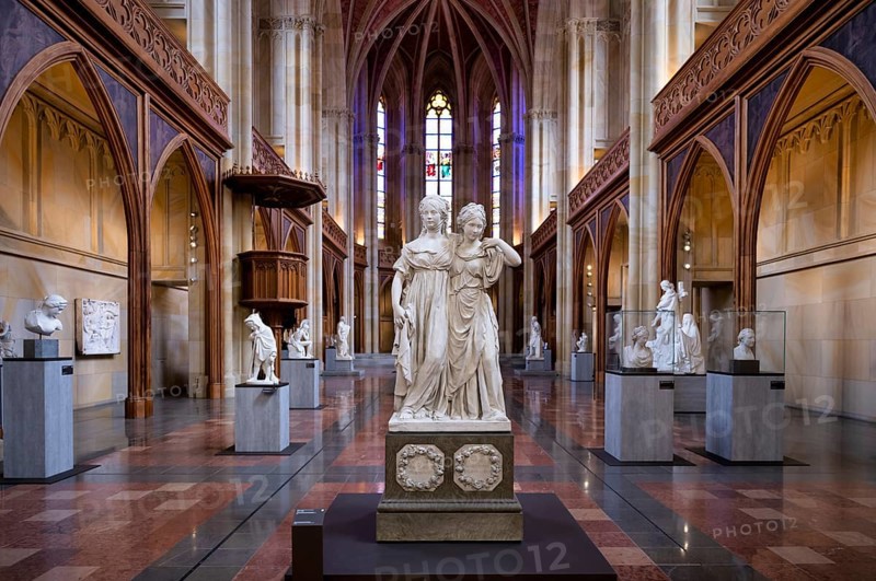 Interior view, double statue of Princesses Luise and Friederike of Prussia by Johann Gottfried Schadow, Friedrichswerder Church, architect Karl Friedrich Schinkel, Berlin, Germany, restored in 2023, Europe