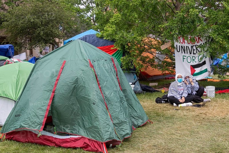 Detroit, Michigan USA, 28 May 2024, A tent encampment set up by students at the Wayne State University in solidarity with the victims of Israeli bombing in Gaza. The university responded by canceling classes 'until further notice.'
