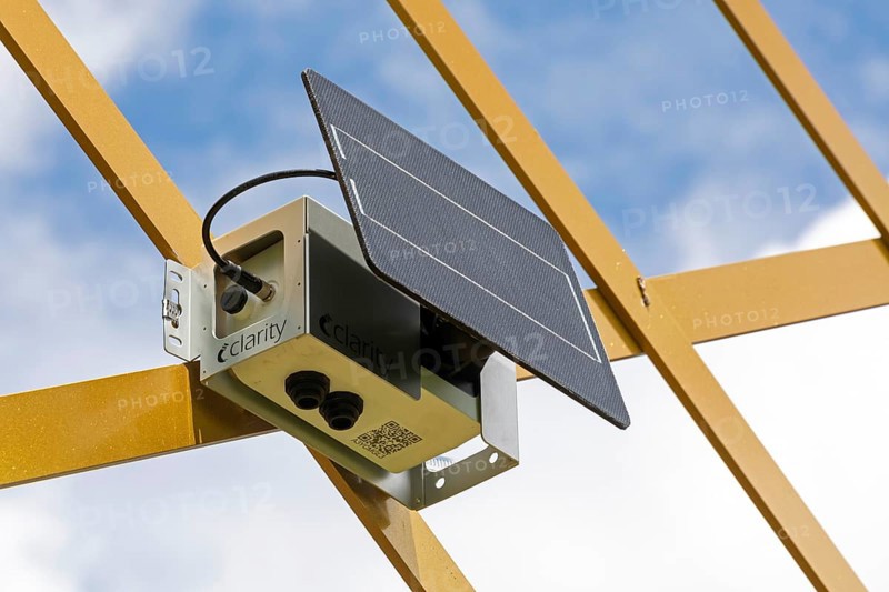 Detroit, Michigan, A Clarity air quality monitor installed in the East Canfield Village neighborhood. The monitor measures particulate matter and other pollutants. It is near a new Stellantis auto plant, which has been the source of pollution complaints by area residents