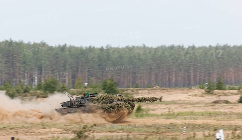 A Leopard 2 main battle tank, photographed during the NATO Steadfast Defender exercise and the German part of the exercise, Quadriga 2024, in Pabrade, 29.05.2024