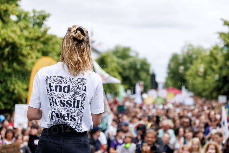 Carla Reemtsma, climate protection activist from Fridays For Future, during a reder for the climate strike for the EU elections in Berlin, 31 May 2024