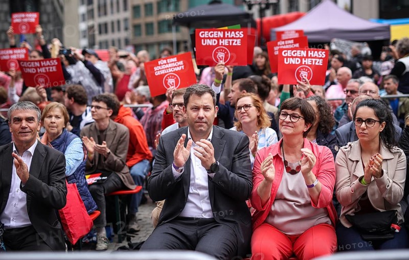 SPD rally for the European elections. Here the SPD chairmen Lars Klingbeil and Saskia Esken. Leipzig, 01.06.2024