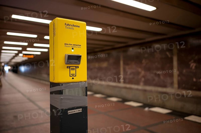 Ticket validator, ticket validation machine, tickets, stop, platform, Wittenbergplatz station, Berlin, Germany, Europe
