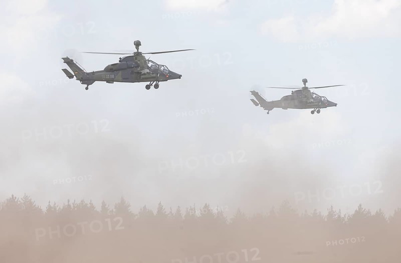 Two Tiger combat helicopters, taken during the NATO Steadfast Defender large-scale manoeuvre and the German part of the exercise, Quadriga 2024, in Pabrade, 29.05.2024