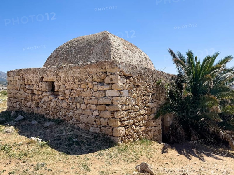 Well preserved former ammunition chamber in historic fortress Fortetza Fortezza of Rethymno built by Republic of Venice in 16th century in north-west of old town of Rethymno on rocky hill Paleokastro on north coast of island of Crete, Rethymno, Crete, Greece, Europe