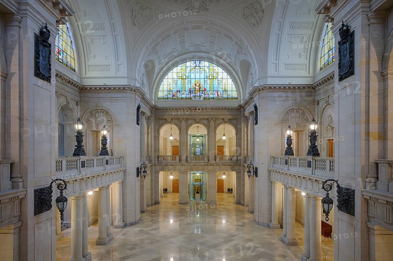 Interior, gallery, gallery, lift, domed hall, Federal Administrative Court, former Imperial Court of Justice, Leipzig, Saxony, Germany, Europe