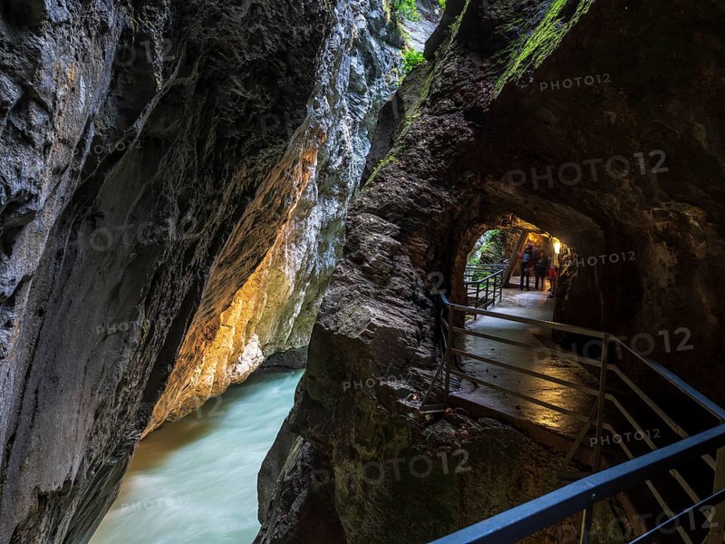 Illuminated narrow section of gorge Aareschlucht, Aare Gorge, Haslital, Switzerland, Europe