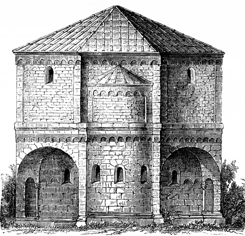 Double chapel at the imperial palace in Goslar, 11th century, Lower Saxony, Germany, church building at the time of the crusades, historical illustration 1880, Europe