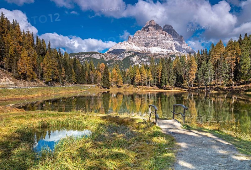 Autumn at Lake Antorno under the Three Peaks, Dolomites, South Tyrol