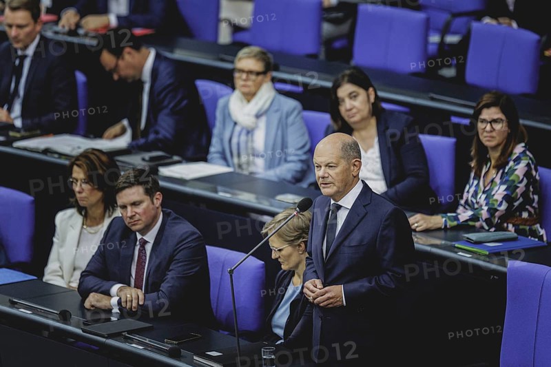 Olaf Scholz (SPD), Federal Chancellor, recorded during a government questioning in the German Bundestag in Berlin, 3 July 2024
