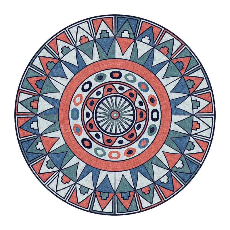 Graphic mosaic tiles tribal round pattern over white background, vector illustrtion