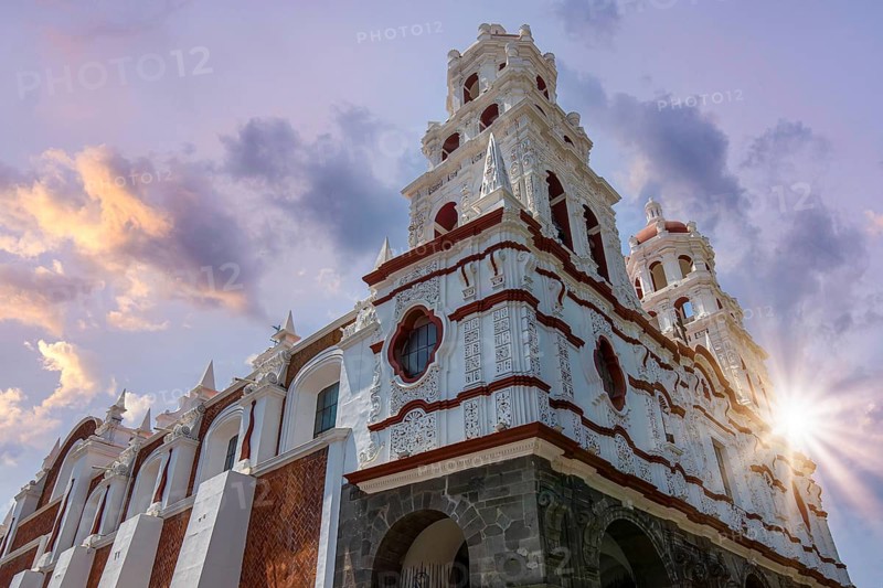 Mexico, Colorful Puebla streets and colonial architecture in Zocalo historic city center, Central America