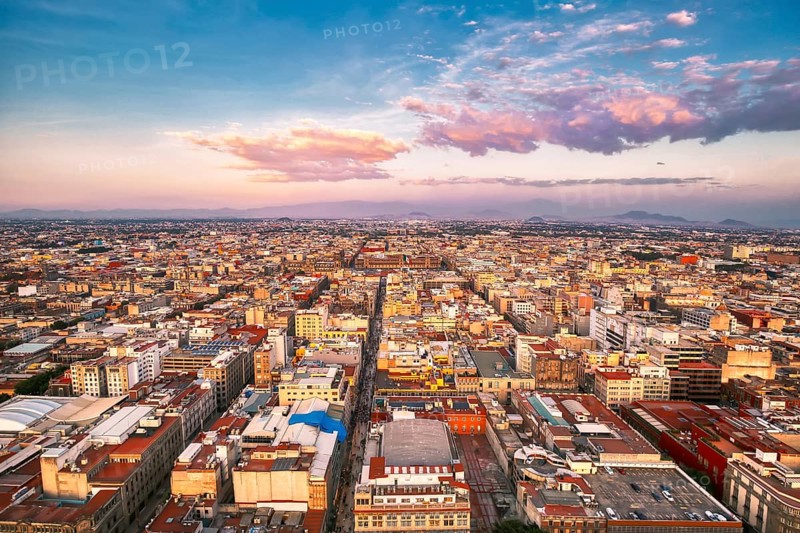 Panoramic view of Mexico City from the observation deck at the top of Latin American Tower (Torre Latinoamericana)