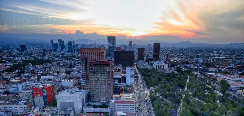 Panoramic view of Mexico City from the observation deck at the top of Latin American Tower (Torre Latinoamericana)