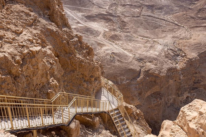 Israel Panoramic views from Masada Fortress in National Park in Negev Judaean Desert near Dead Sea