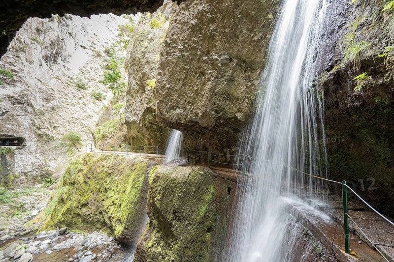 Hiking trail with waterfall on the Levada Nova and Levada do Moinho, Madeira, Portugal, Europe