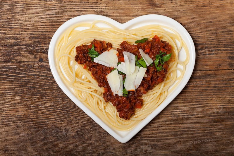 Heart-shaped pasta dish