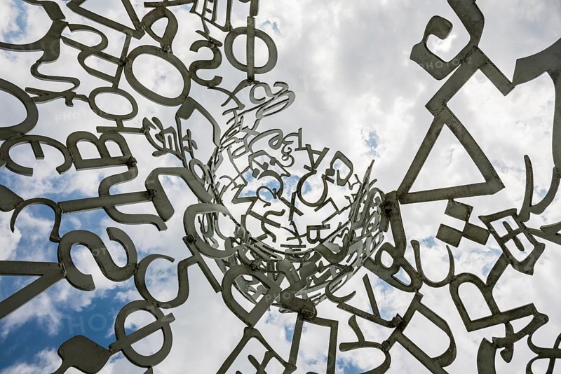 Würth Museum 2, sculpture We by Jaume Plensa, typography, letters, signs, Gaisbach, Künzelsau, Baden-Württemberg, Germany, Europe