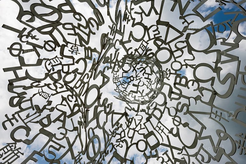 Würth Museum 2, sculpture We by Jaume Plensa, typography, letters, signs, Gaisbach, Künzelsau, Baden-Württemberg, Germany, Europe