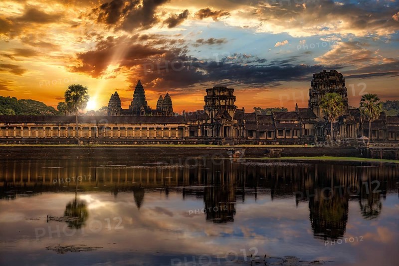 Angkor Wat temple with pool reflection