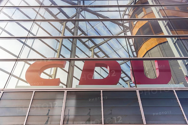 CDU letters for the Christlich Demokratische Union, logo at their offices in the german capital Berlin
