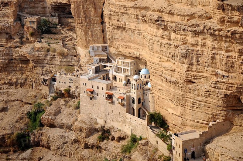 St. George Orthodox Monastery is located in Wadi Qelt. The sixth-century cliff-hanging complex, with its ancient chapel and gardens, is still inhabited