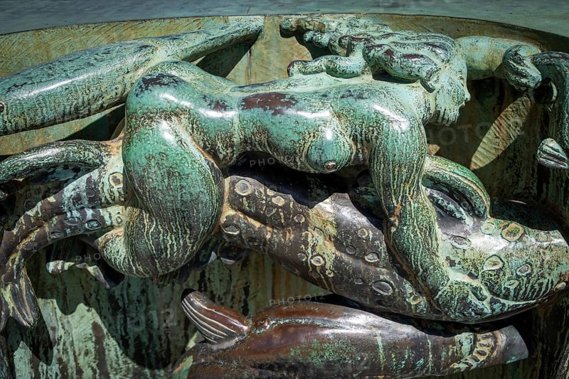 Female bronze nude figure, Poseidon Fountain at Gotaplatsen, Gothenburg, Västra Gotalands län, Sweden, Europe