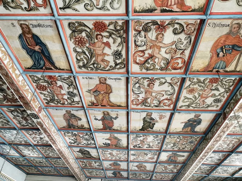 Church ceiling, painting with biblical scenes, late Gothic St Vitus and St Michael's Church, Heiligenstadt, Bamberg district, Upper Franconia, Bavaria, Germany, Europe