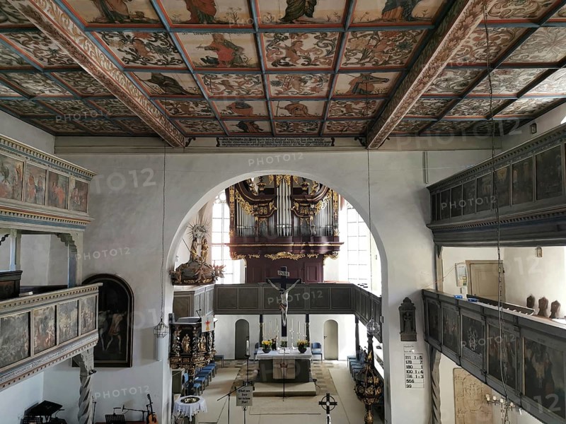 Painting with biblical scenes, late Gothic church of St Vitus and St Michael, Heiligenstadt, Bamberg district, Upper Franconia, Bavaria, Germany, Europe
