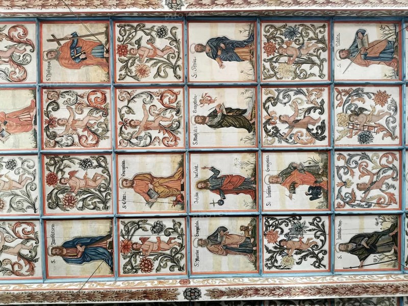 Church ceiling, painting with biblical scenes, late Gothic St Vitus and St Michael's Church, Heiligenstadt, Bamberg district, Upper Franconia, Bavaria, Germany, Europe