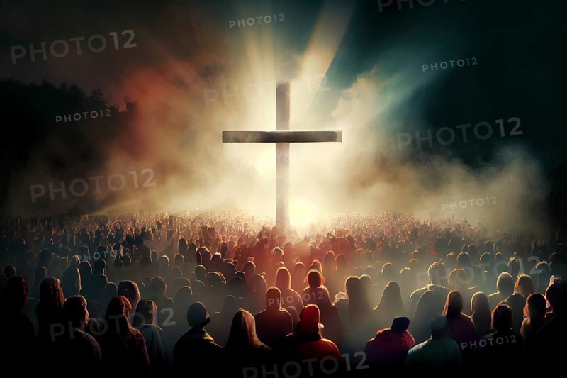Revelation of Jesus Christ, new testament, religion of christianity, heaven and hell over the crowd of people, Jerusalem of the bible