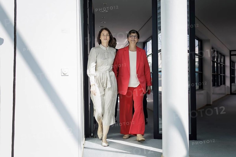 Katarina Barley, SPD lead candidate for the 2024 European elections, and Saskia Esken, Federal Chair of the SPD, arrive at the SPD Presidium meeting after the European elections at Willy Brandt Haus in Berlin, 10 June 2024