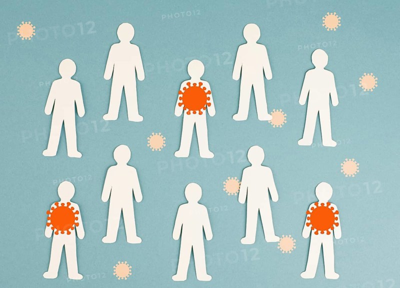 Group of people, some are infected with the covid-19 virus, outbreak of the pandemic, medical issue, deltacron variant