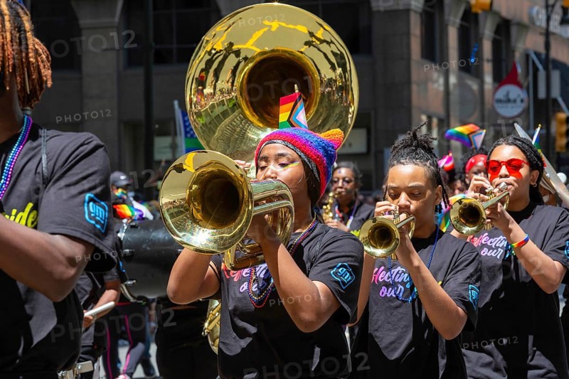 Detroit, Michigan USA, 9 June 2024, Gay, lesbian, bisexual, and transgender activists and their allies marched for equality in the Motor City Pride parade. The Renaissance High School marching band joined the parade