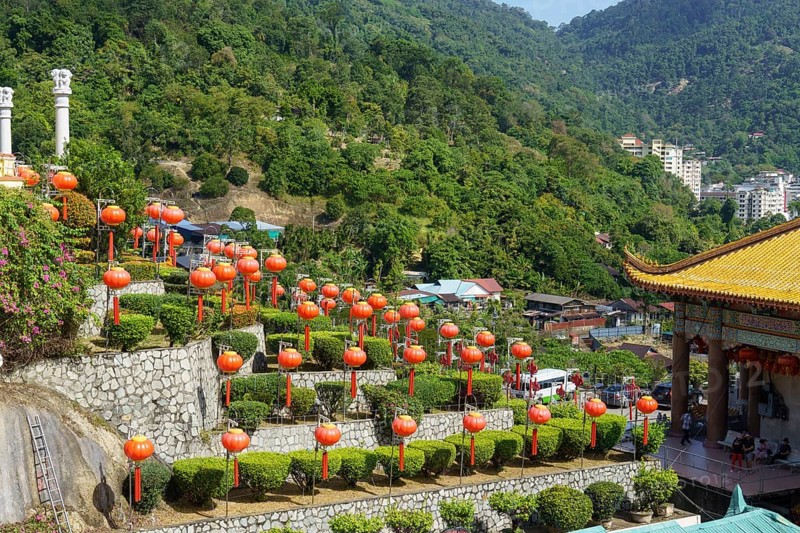 Stepped Chinese garden with many lanterns and green surroundings, Pattaya, Thailand, Asia