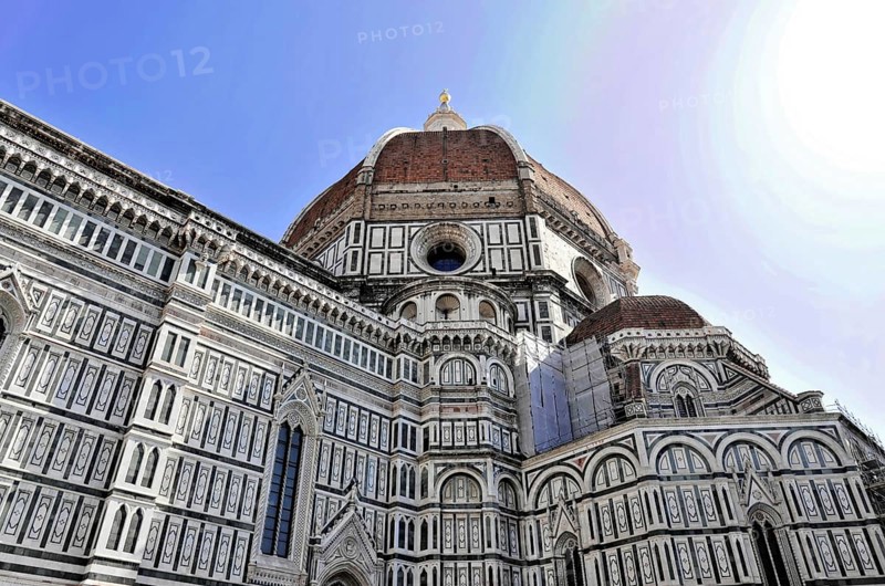 Cattedrale di Santa Maria del Fiore, Cathedral of Santa Maria del Fiore, Florence Cathedral, Florence, Tuscany, Italy, Europe, Exterior view of a large cathedral with a striking dome and richly decorated facades, Europe