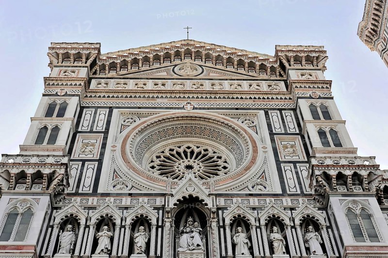 Cattedrale di Santa Maria del Fiore, Cathedral of Santa Maria del Fiore, Florence Cathedral, Florence, Tuscany, Italy, Europe, Gothic façade view of a cathedral with rich decorations and detailed windows, Europe
