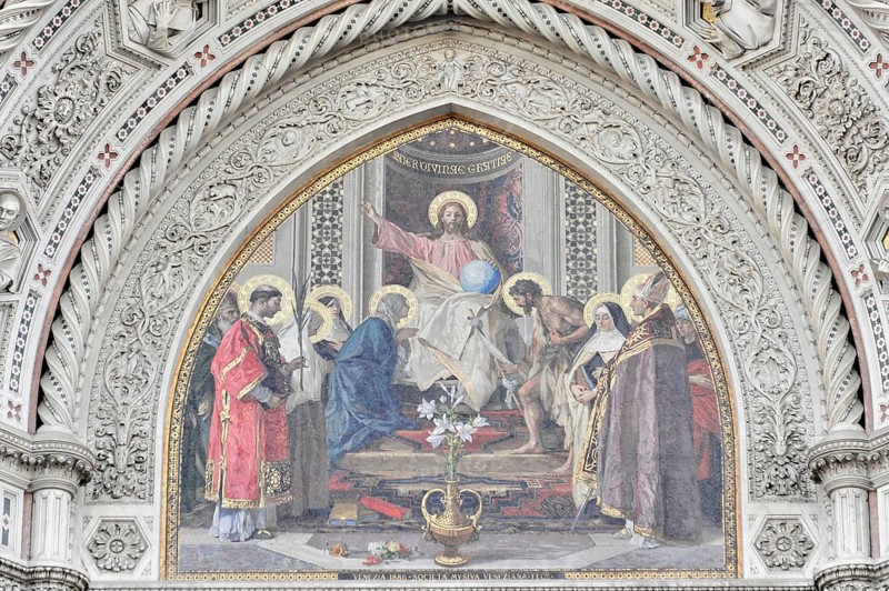 Cattedrale di Santa Maria del Fiore, Cathedral of Santa Maria del Fiore, Florence Cathedral, Florence, Tuscany, Italy, Europe, Detail of an impressive fresco of a cathedral with religious motifs, Europe