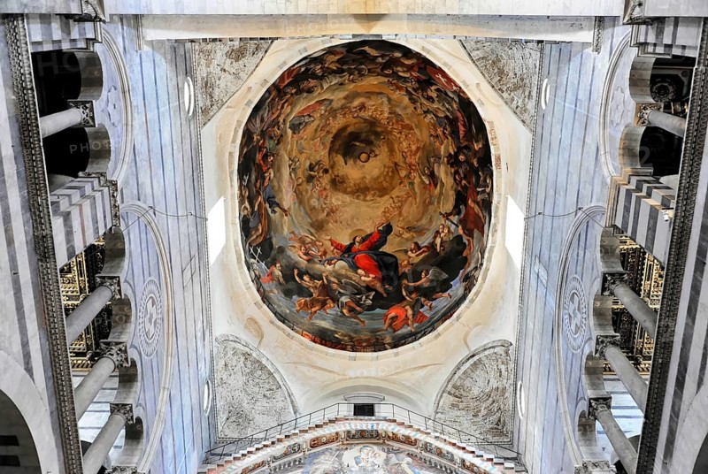 Ceiling vault, ceiling painting, frescoes, Cathedral, Piazza Dei Miracoli, Pisa, Tuscany, Italy, Europe, A baroque ceiling fresco shows a visionary scene with angels and heavenly beings, Europe