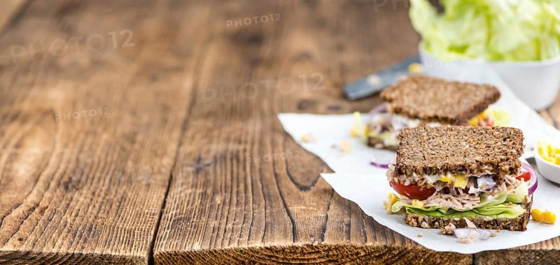 Tuna sandwich with wholemeal bread (selective focus, close-up shot)