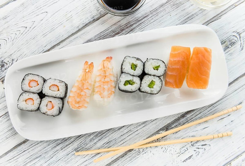 Some fresh made Sushi (detailed close-up shot, selective focus)